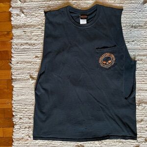 Harley-Davidson Black Cut Off Tank Top with Logo Pocket
